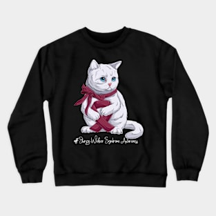 Cute Cat Sturge Weber Syndrome Awareness Month Burgundy Ribbon Survivor Survivor Gift Idea Crewneck Sweatshirt